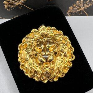 Anne Klein Gold Round Lion Head Brooch